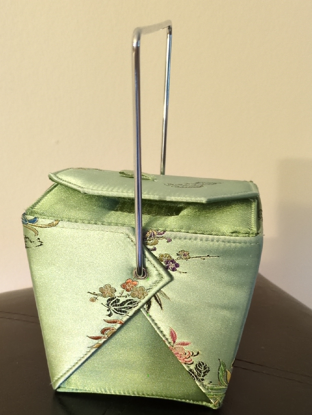 Vintage Satin Embroidered Mint Green Chinese Takeout Handbag